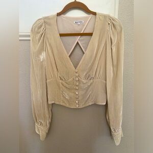 Reformation Henning Velvet Back Tie Top Beige Size 6